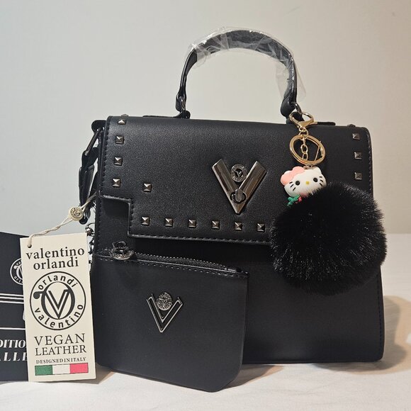 Valentino Orlandi Black Crossbody Bag w/ Wallet NWT Includes cute Bag charm - Picture 1 of 11